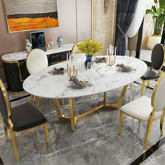 Sintered Stone Metal Stainless Steel Marble Dining Table Customized