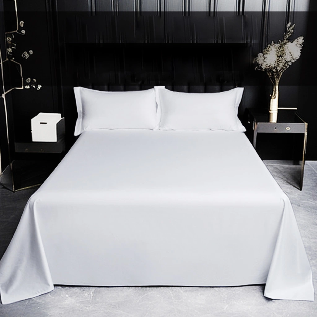 Starred Hotel Use Bedding Set White Satin Cotton Home Textile Solid Color Comforter Duvet Cover King Size 3PCS Flat Sheet ODM Pillow Sham Bed Sheets Supplier