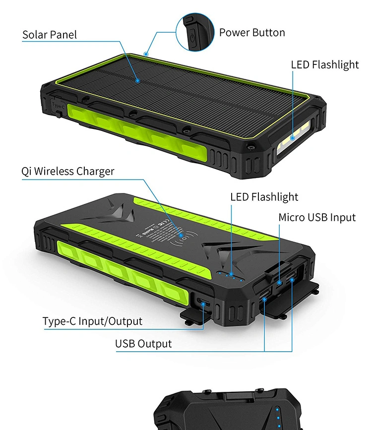 Outdoor Sport Waterproof LED Flashlight Solar Powerbank 20000mAh Powerbank 20000 Smart Power Bank 20000mAh Powerbank Solar Power