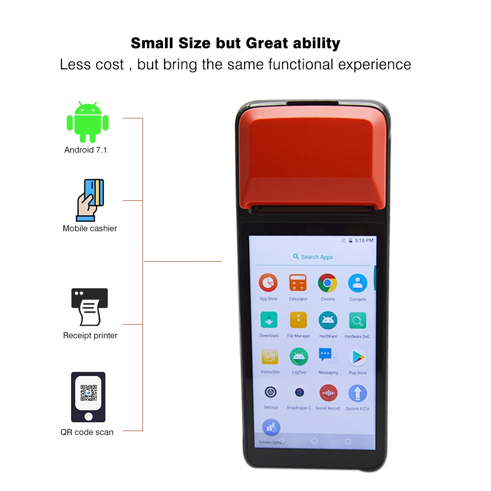 Ordinateur de poche sans fil portable EDC POS Android ticket de stationnement de la machine avec l'imprimante 1D/code-barres 2D (R330-G)