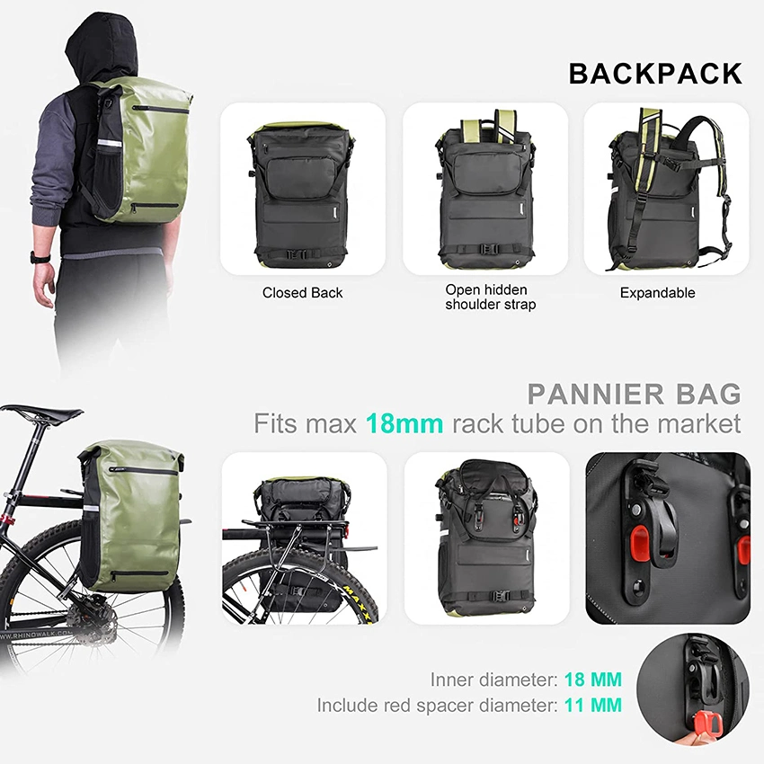 Bike Pannier Bag Backpack Multifunctional Bicycle Cycling Rear Seat Trunk Pack Helmet Cover