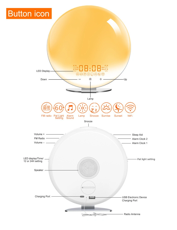 Helius WiFi Weckwecker 7 Farben Sonnenaufgang Sonnenuntergang Simulation Tuya APP Steuerung LED Smart Home Beleuchtung Nachtlicht Tabelle