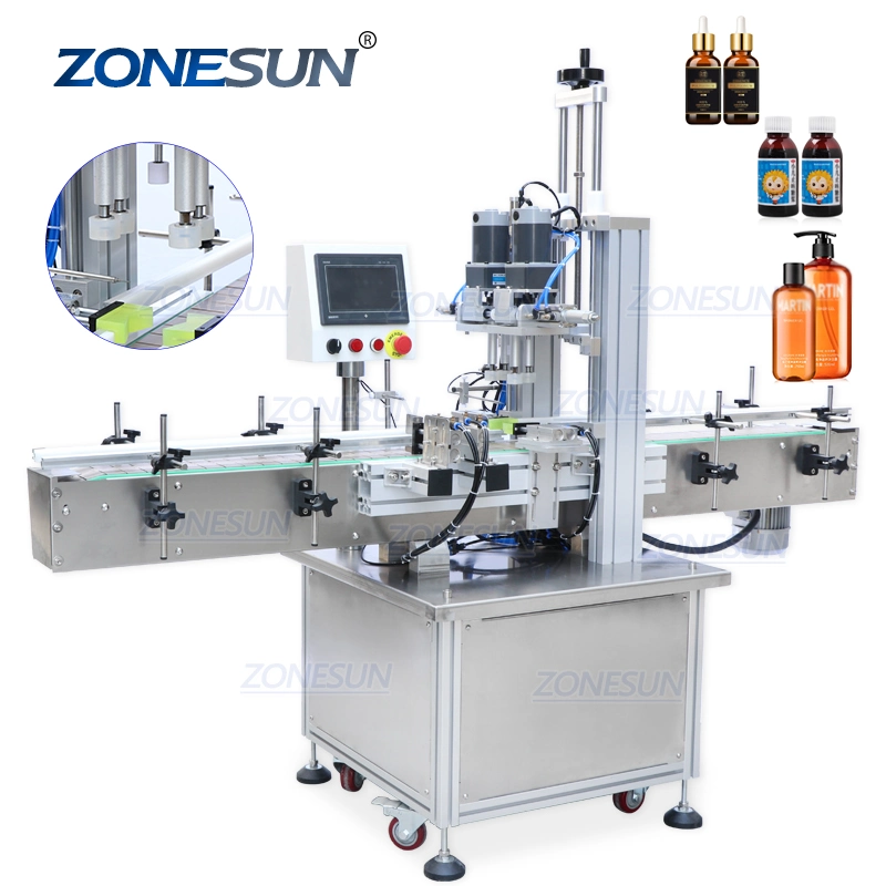 Zonesun Pneumatic Plastic Square Round Glass Bottles Hand Sanitizer Screw Automatic Bottle Capping Machine