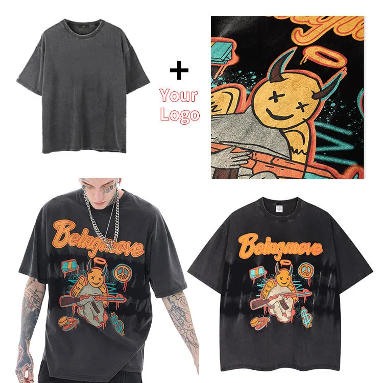 Hip Hop Streetwear Camisetas gráficas para hombres, camiseta de lavado ácido, camiseta de gran peso, vintage y sobredimensionada, ropa de hombre, camisetas personalizadas DTG.