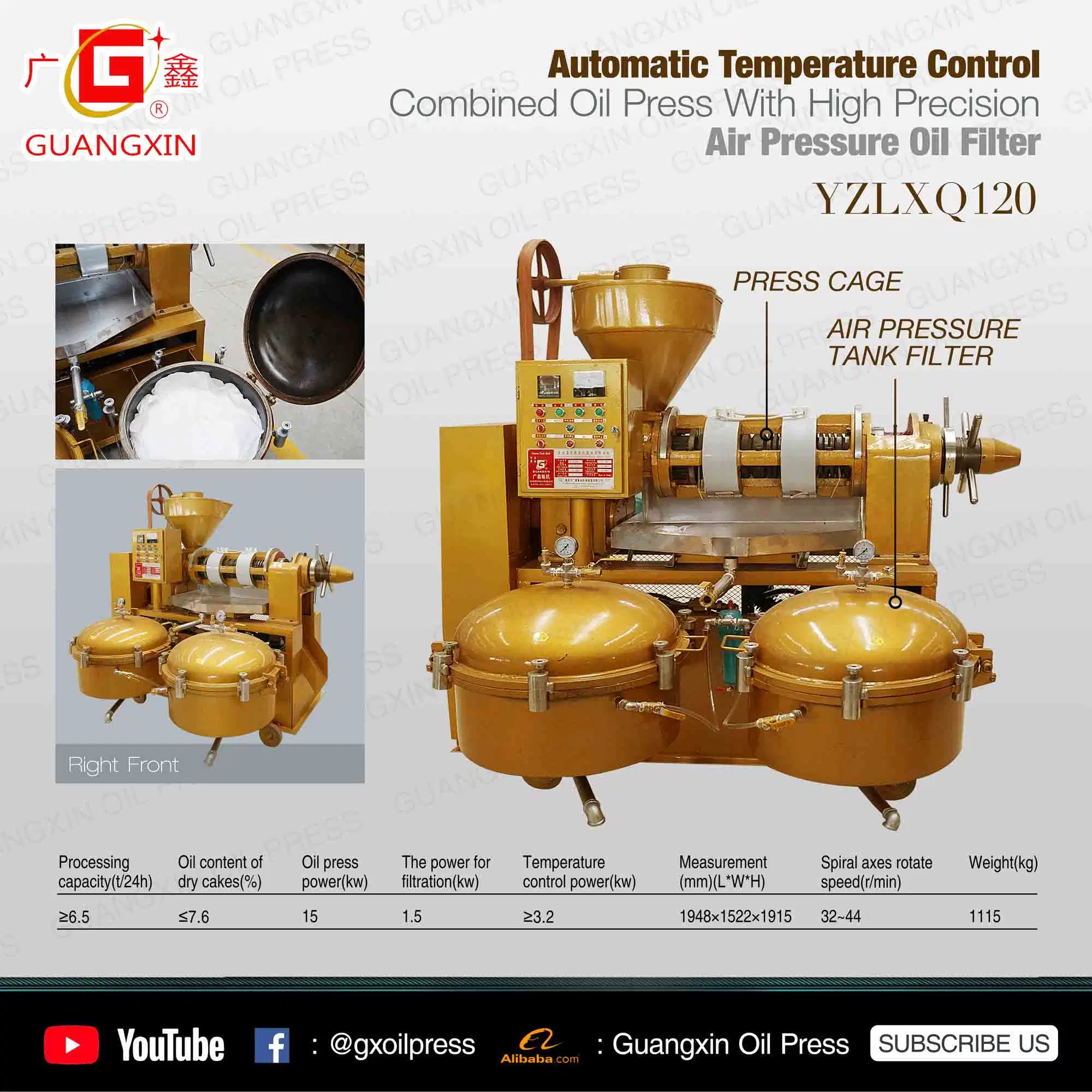 Temperature Control Hot Cold Copra Walnut Sesame Oil Producing Line Guangxin Machine