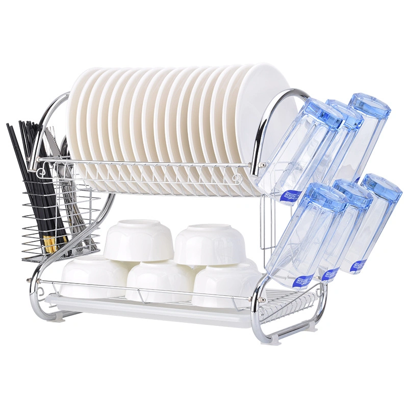 Double Layer Single Dish Drain Bowl Rack, Kitchen Supplies Storage Rack