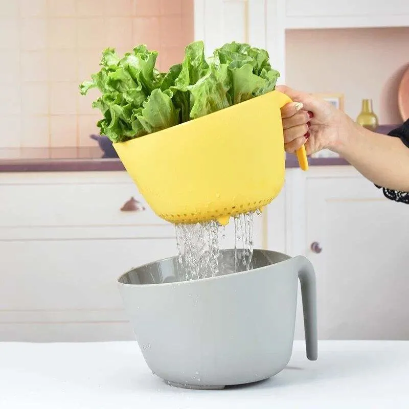 Drain Basket for Vegetables Fruits Meat Cleaning Mixing Plastic Kitchen Strainer