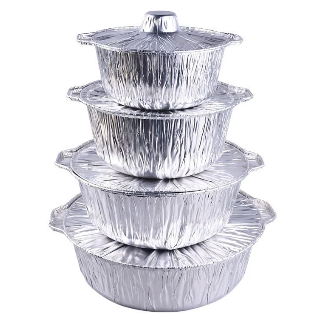 Heavy Duty Disposable Food Grade Pot with Lid Takeaway Aluminum Foil Pots