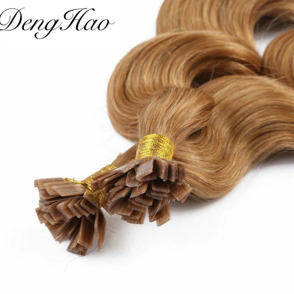 100% de la Federación de secador de cabello natural ahoguen Flat-Tip doble grosor termina Pre-Bonded Extensiones de Cabello