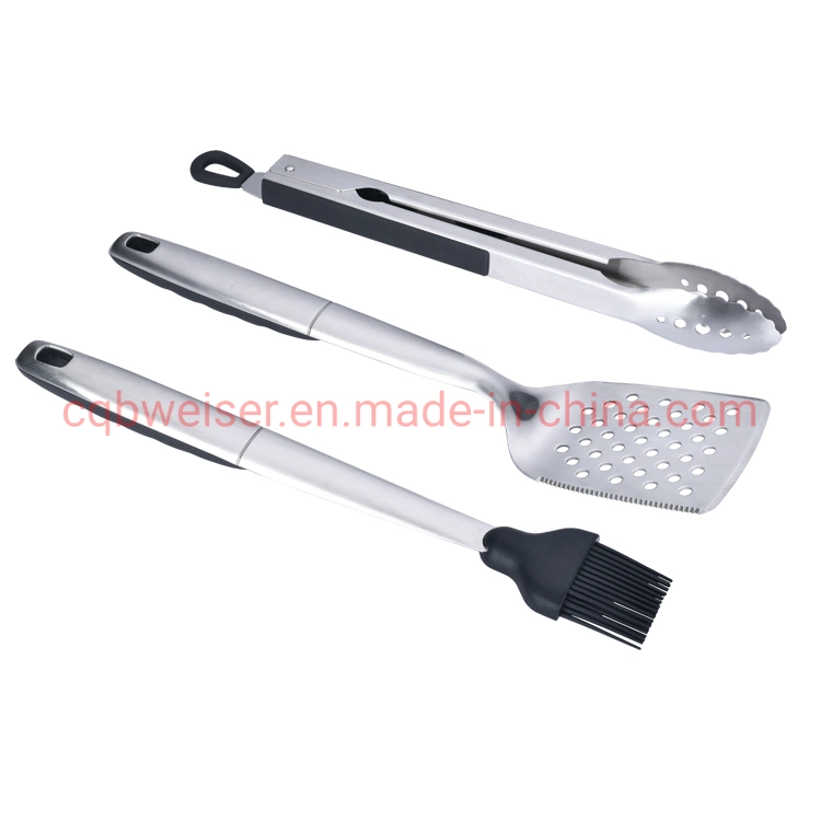 3PCS Portable Stainless Steel Spatula Fork Tongs BBQ Grill Tools