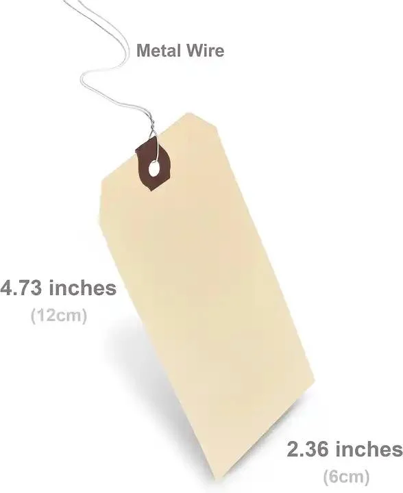 Manila Shipping Label with Wires 4 3/4 X 2 3/8 Inches (approximately 11.4 X 6.9 cm) -Manila Paper Tag with Reinforced Eyel