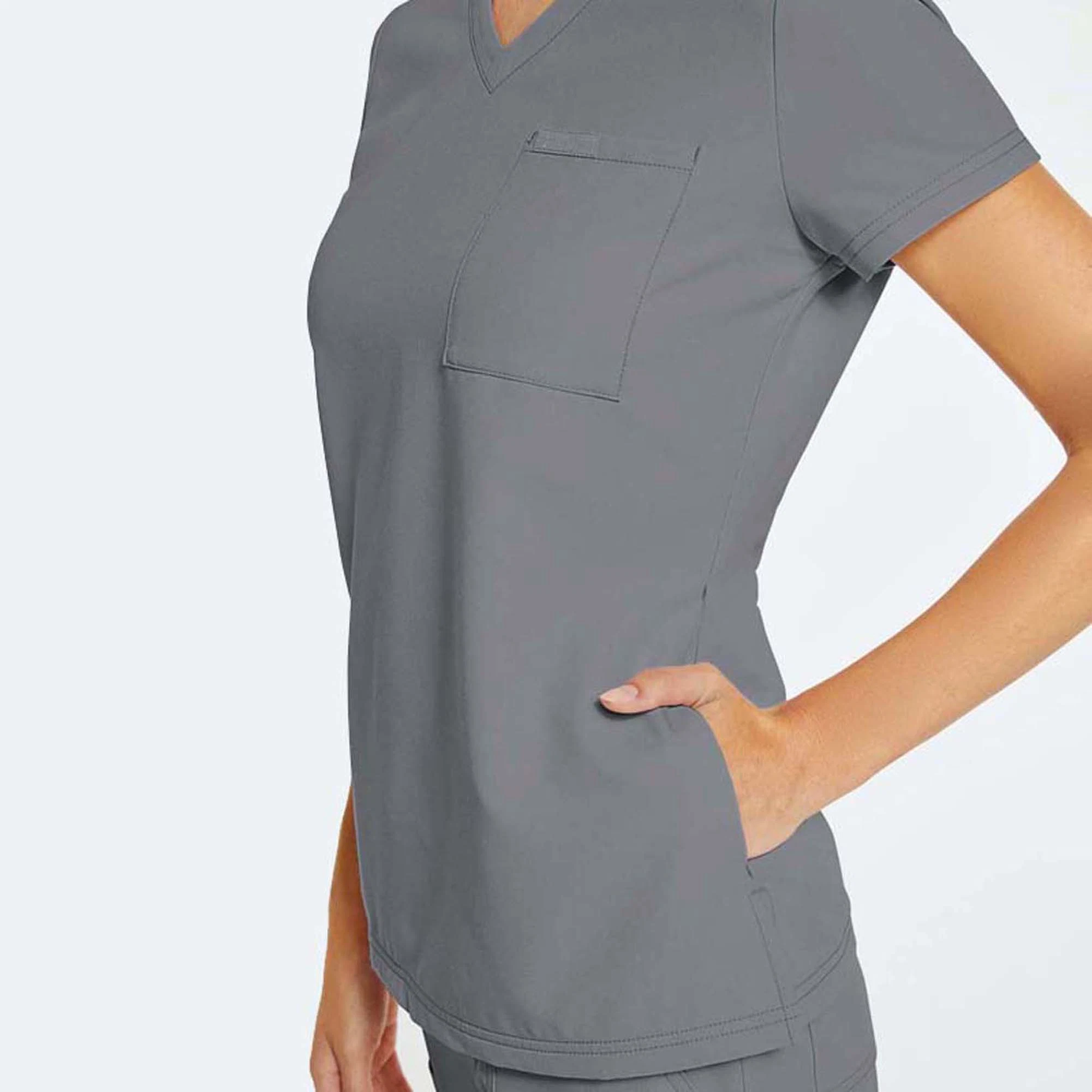 Kurzarm V-Ausschnitt Uniform einfarbig Krankenpflege Scrubs Tops Schönheit Salon Bekleidung Frauen Mode Scrubs Arbeitskleidung