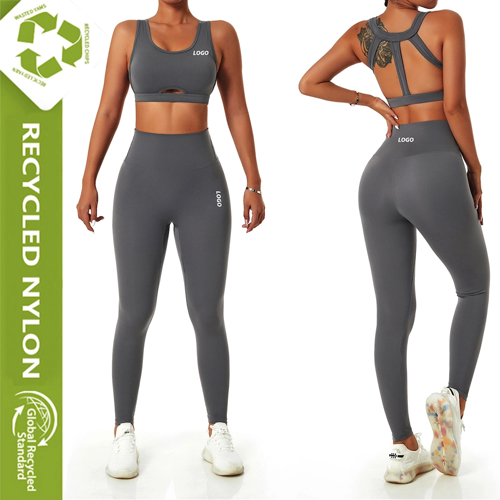 Senhoras Ropa de ioga Ginásio de Esportes Sustentável roupas para mulheres, Design personalizado Hot Sexy Workout Bra + Elevada Estrangulados Perneiras Roupas Amiga do fornecedor da China