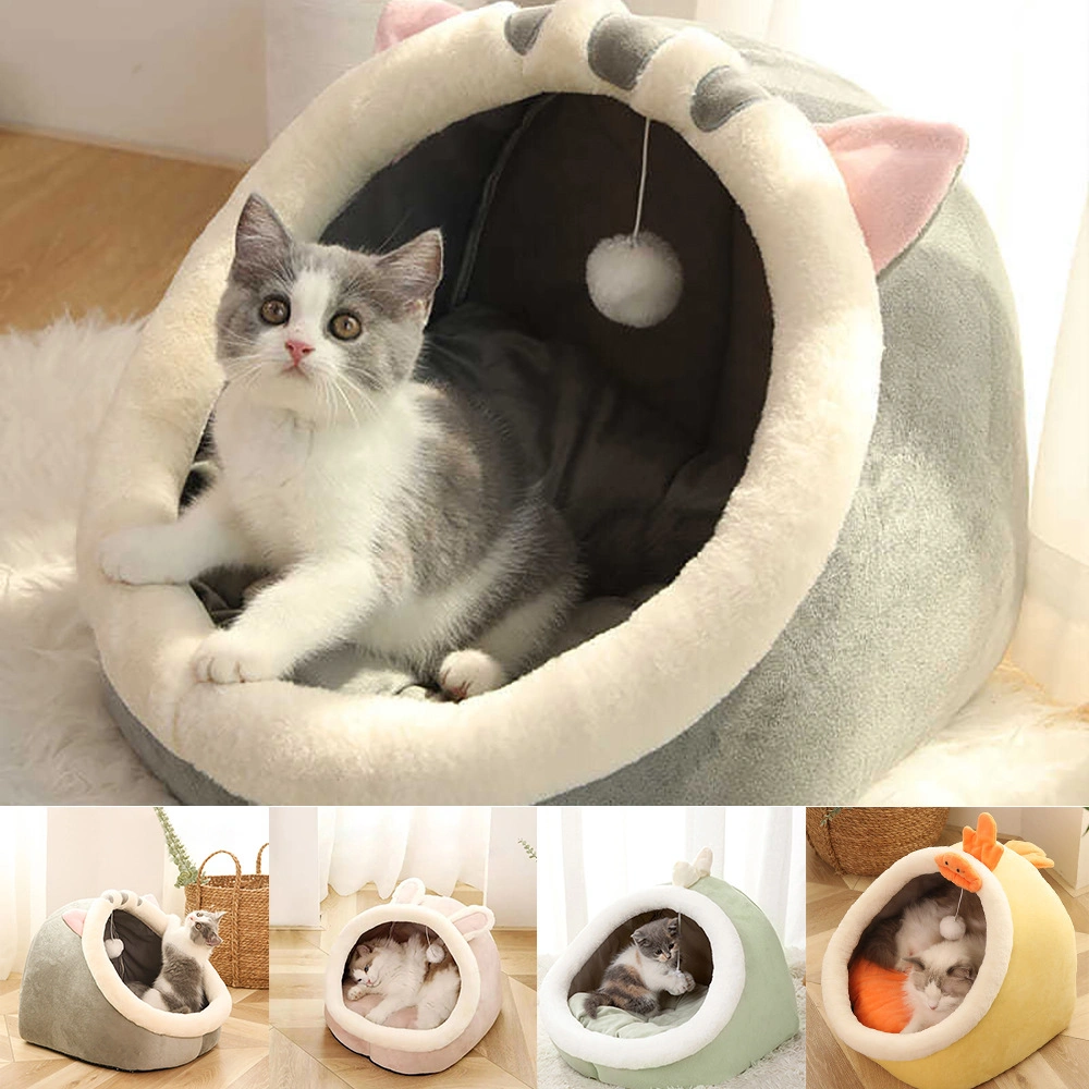 Semi-Enclosed Comfortable Luxury Cartoon Style Cotton House Pet Cat Bed Warm House