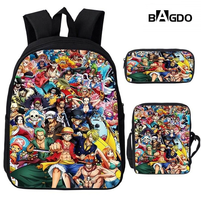 Conjunto de 3 mochilas escolares con personajes de dibujos animados lindos impresos en 3D