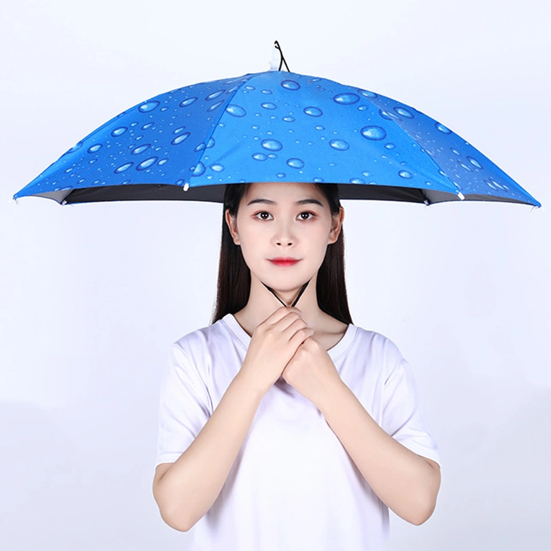 1 Dollar Blue Drop UV Silver Promotional Products Hat Cap Umbrella, Head Wear Portable Travel/Hiking/Beach/Fishing Sun Mini Umbrella