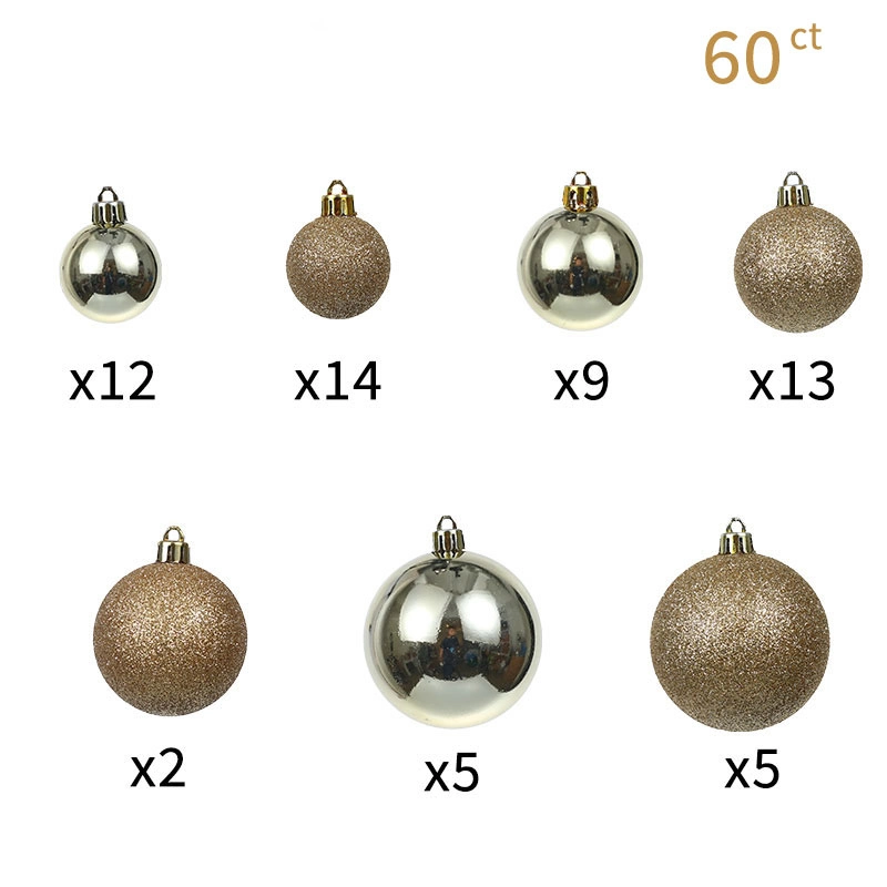 40-80mm 60PCS Gold Christmas Bauble Ornaments Christmas Tree Ornament Set Christmas Balls