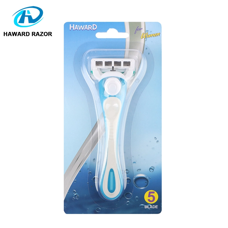 D956L Women Five Blade Cartridge Razor with Rubber Handle System Shaving Razor