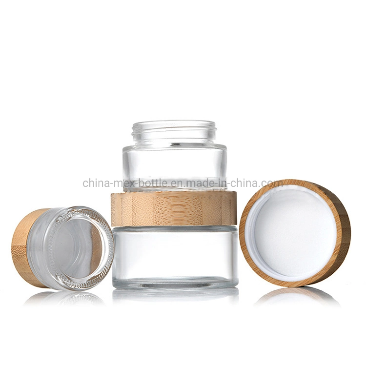 20ml 50ml 100ml Clear Glass Cream Jar with Bamboo Wood Cap