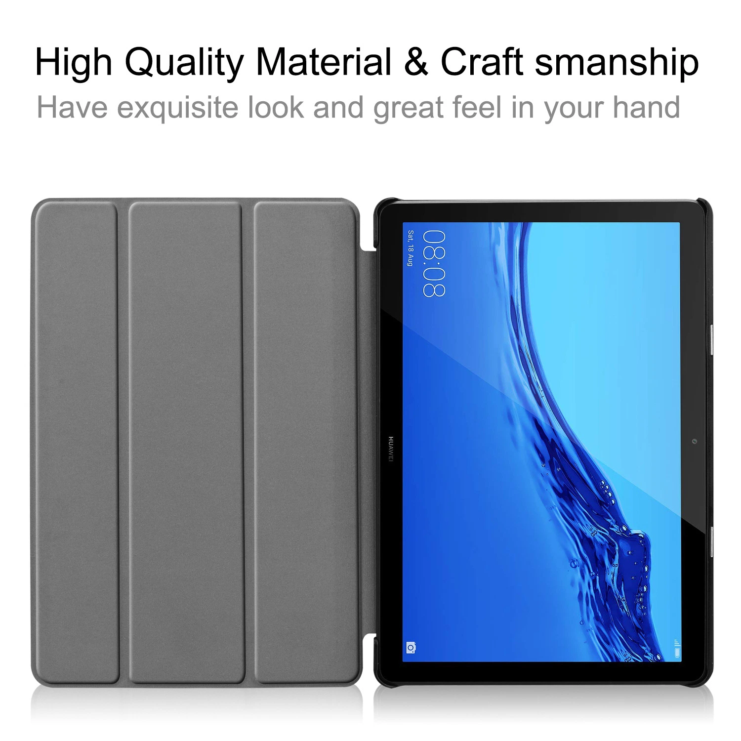 Premium Hard Protective Back Cover Slim Shell PU Leather Tri-Fold Smart Case for Huawei Matepad T5 10.1