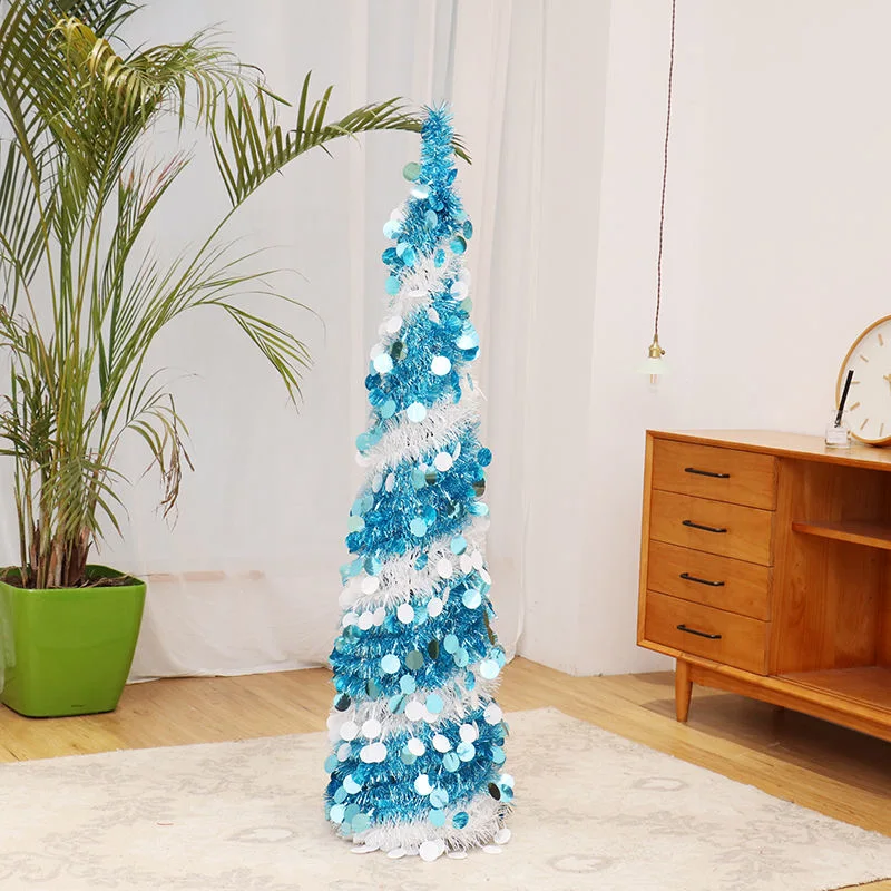 Collapsible Pop Christmas Tinsel Tree with Plastic Stand for Party Indoor Outdoor