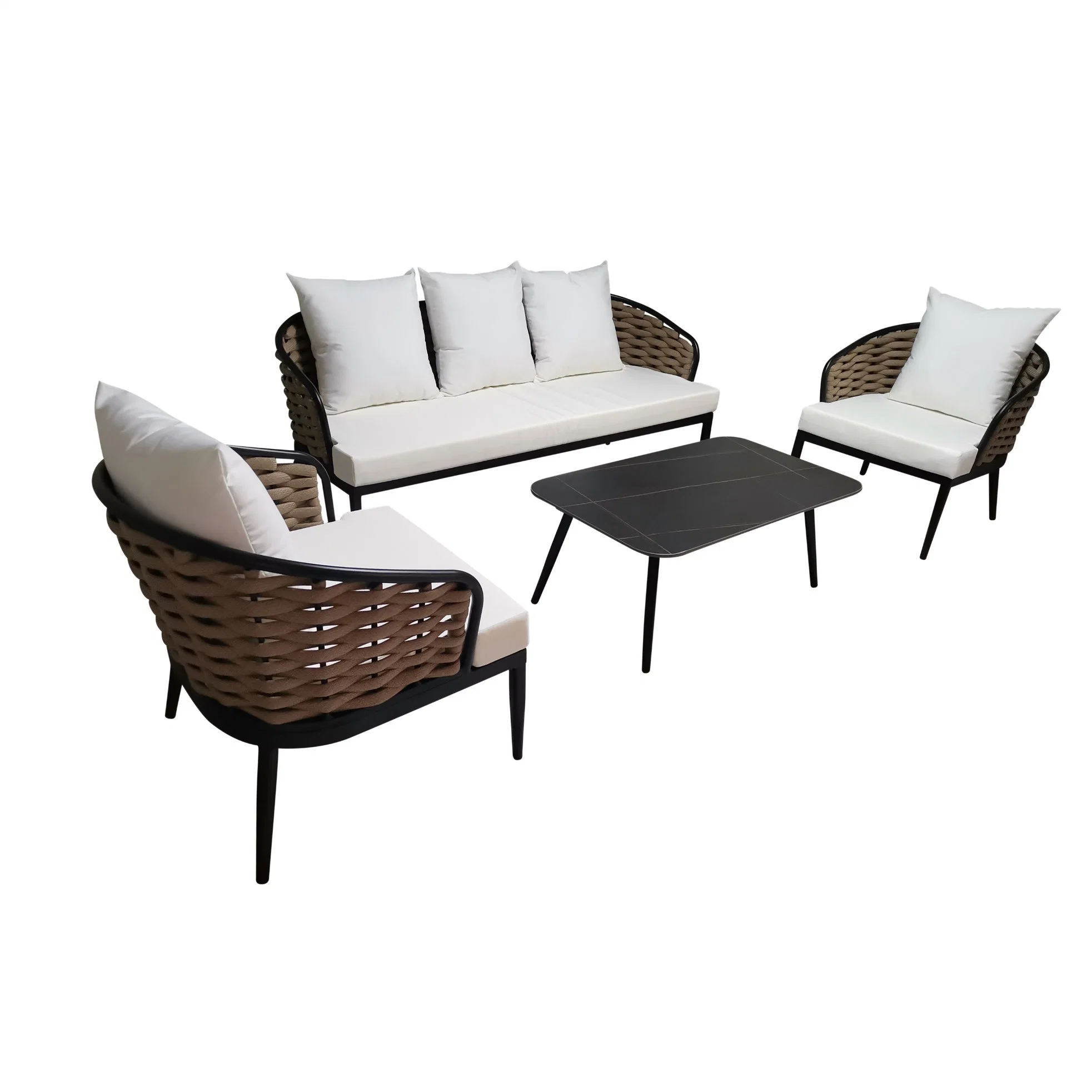 Aluminum Frame Outdoor Garden Corner Lounge Sofa Set with Teak Wood Table