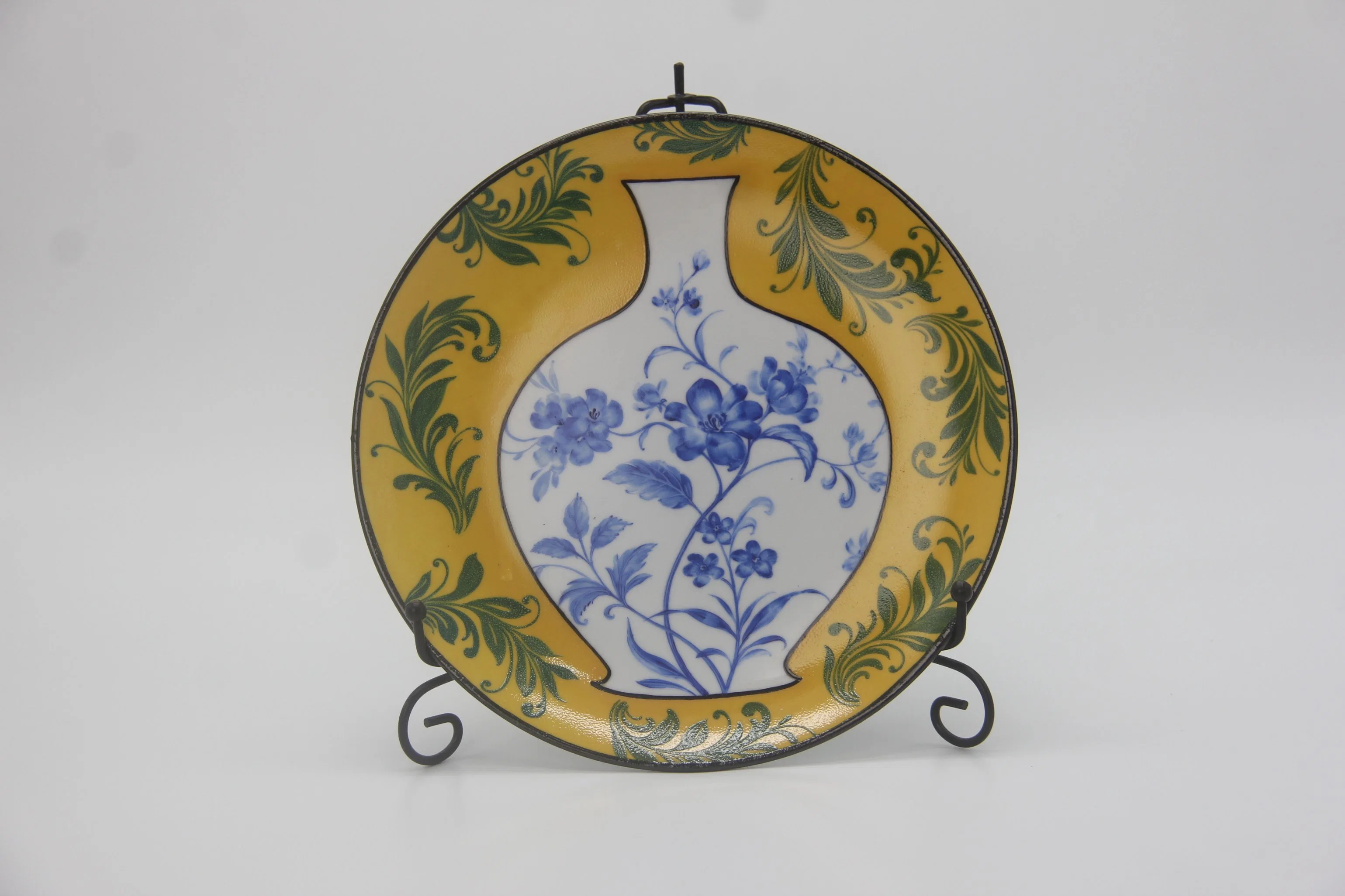 p003-1 Home Decor Großhandel/Lieferant Porzellan Blau und Weiß Teller Chinoiserie Wanddekor Keramik Gelb Runde Platte