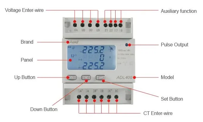 Acrel Mostrador Digital 3 Fase multifuncional de trilho DIN Medidor de potência a Adl400 para SME com certificação para detecção de harmônicos