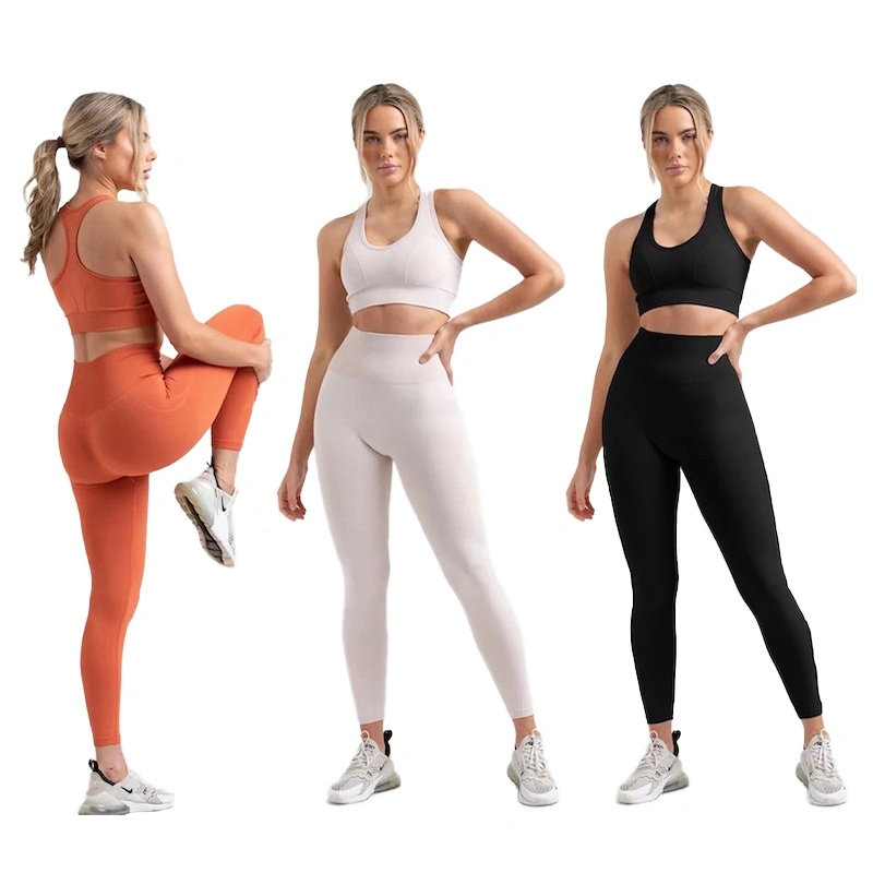 Großhandel Damen zwei Stück bequem Ropa De Mujer Fitness Bekleidung für Frau, Custom Seamless Yoga BH + Sport Leggings Beliebte Freizeit Athletic Outfits Set