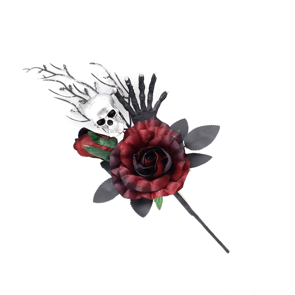 Scary Hand Grasping Skull Head Flower Branch Dark Rose Flower Branch Halloween Decoration Flower Branch