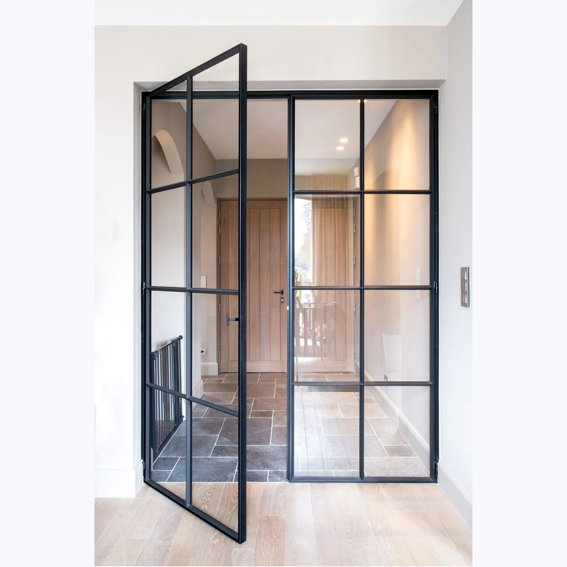 Simple Design Frame with Slim Grills Glass Door