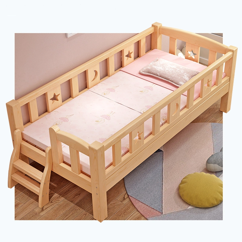 Modern Single Size Children's Bed Bedroom Furniture Wooden Baby's Crib with Barriers Kids Bed