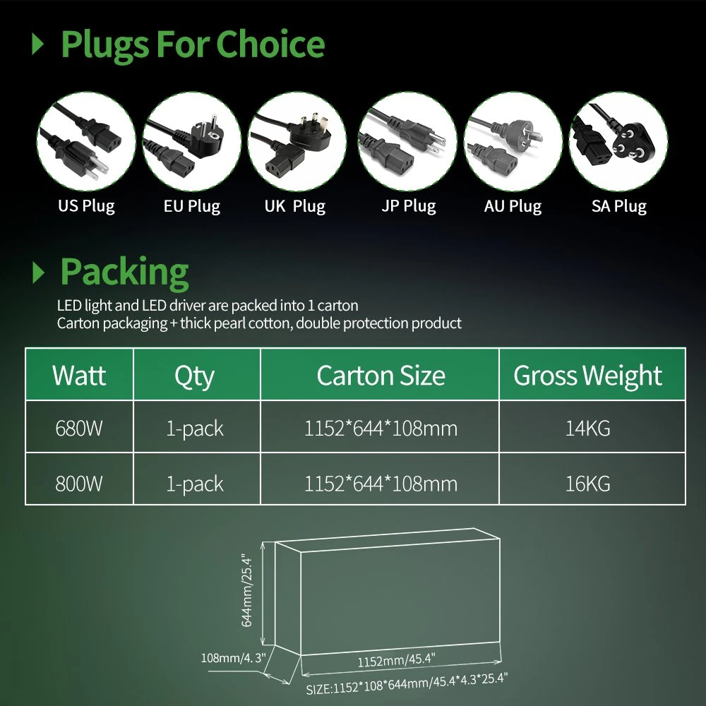 El LED al por mayor de la luz de 730W Crecimiento 800W 1000W LED Lámpara de espectro completo crecer para interiores, los rendimientos de plantas medicinales