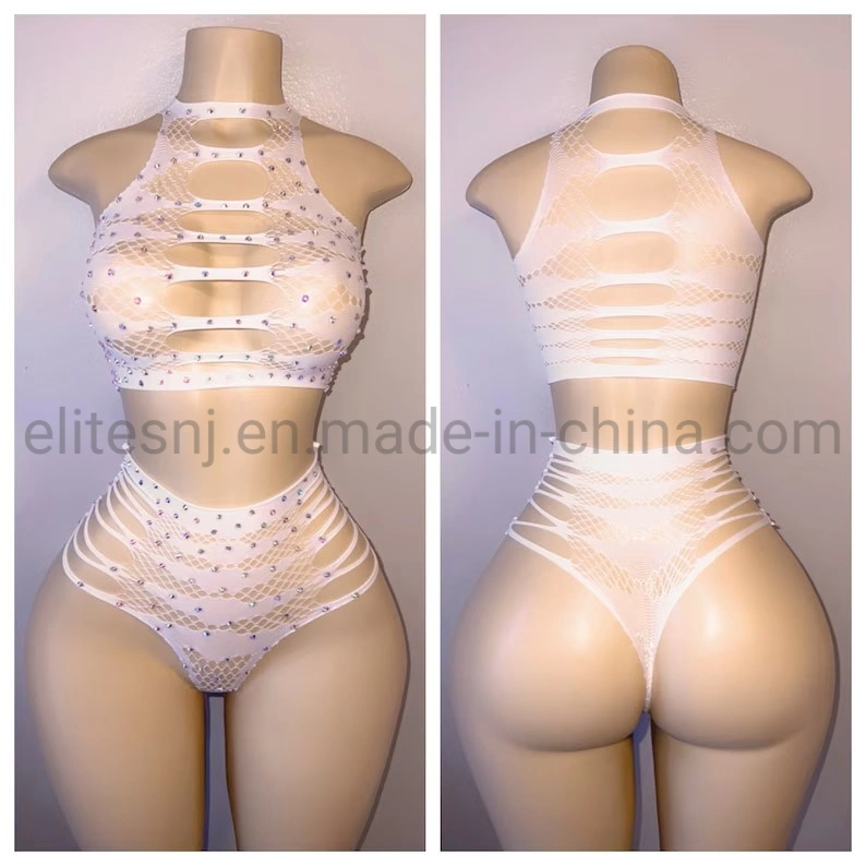 Las elites Amazon Venta caliente el rendimiento de las niñas Fishnet Romper Dancewear exóticos