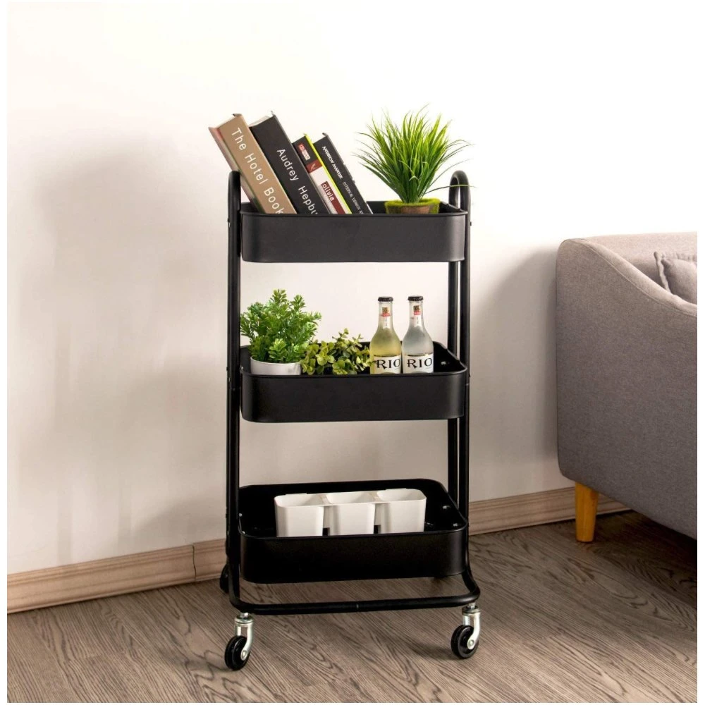 Factory Whole Sale 3 Layers Metal Kitchen Rack with Wheels Storage Car