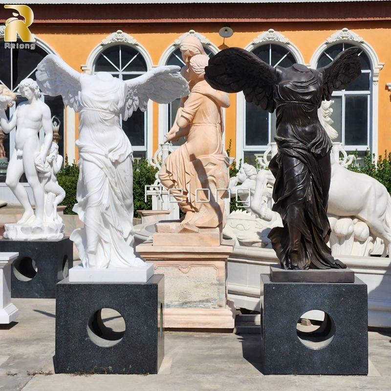 Statue de jardin en pierre de marbre blanc de qualité A, sculpture grandeur nature de la déesse de la Victoire.