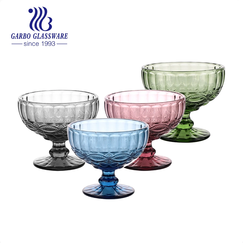 European Style Embossed Creative Ice Cream Dessert Glass Fruit Salad Solid Color Cup