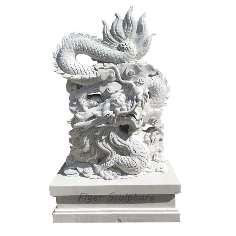 Hand Carved Outdoor Garden Decoration Natural Large Life Size Chinese Dragon Sculpture Marble