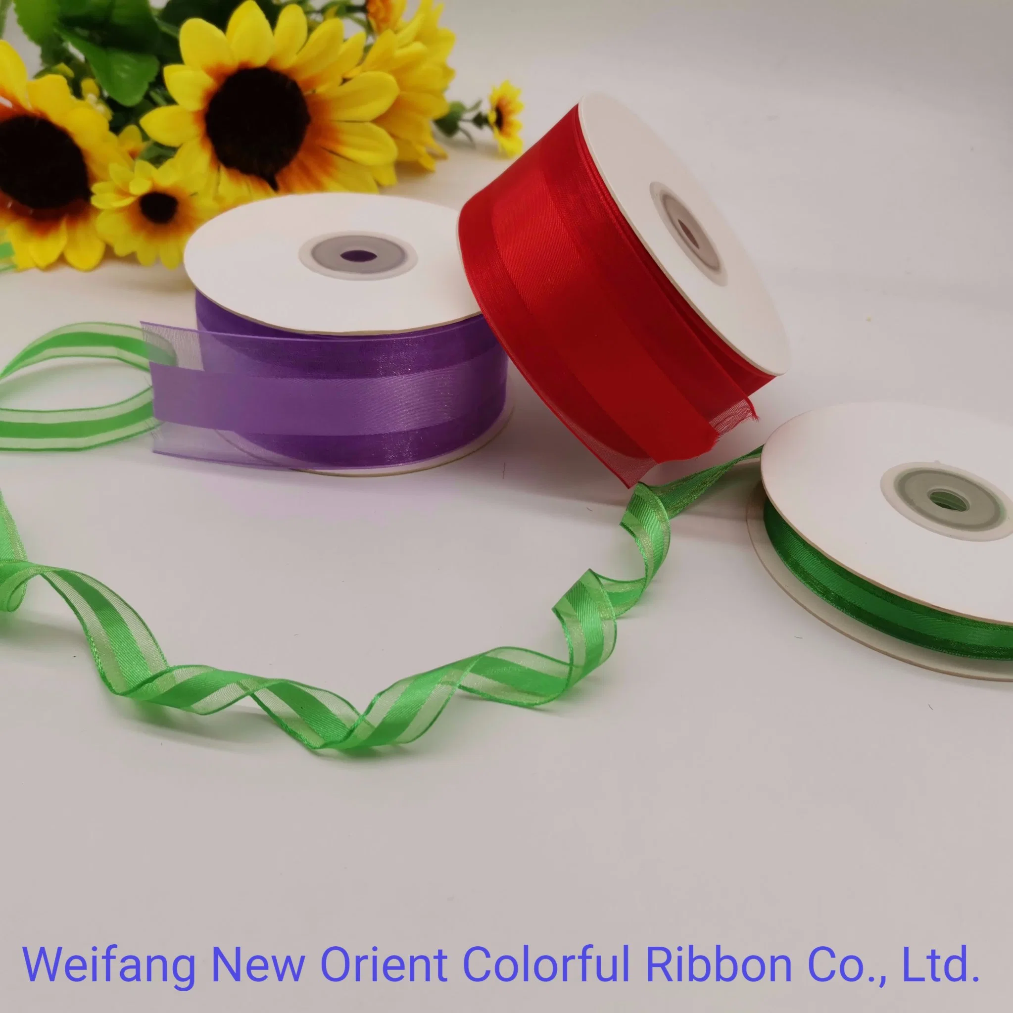 Hot Sale Green/Purple Satin Center Organza Ribbon Export to UK/Australia