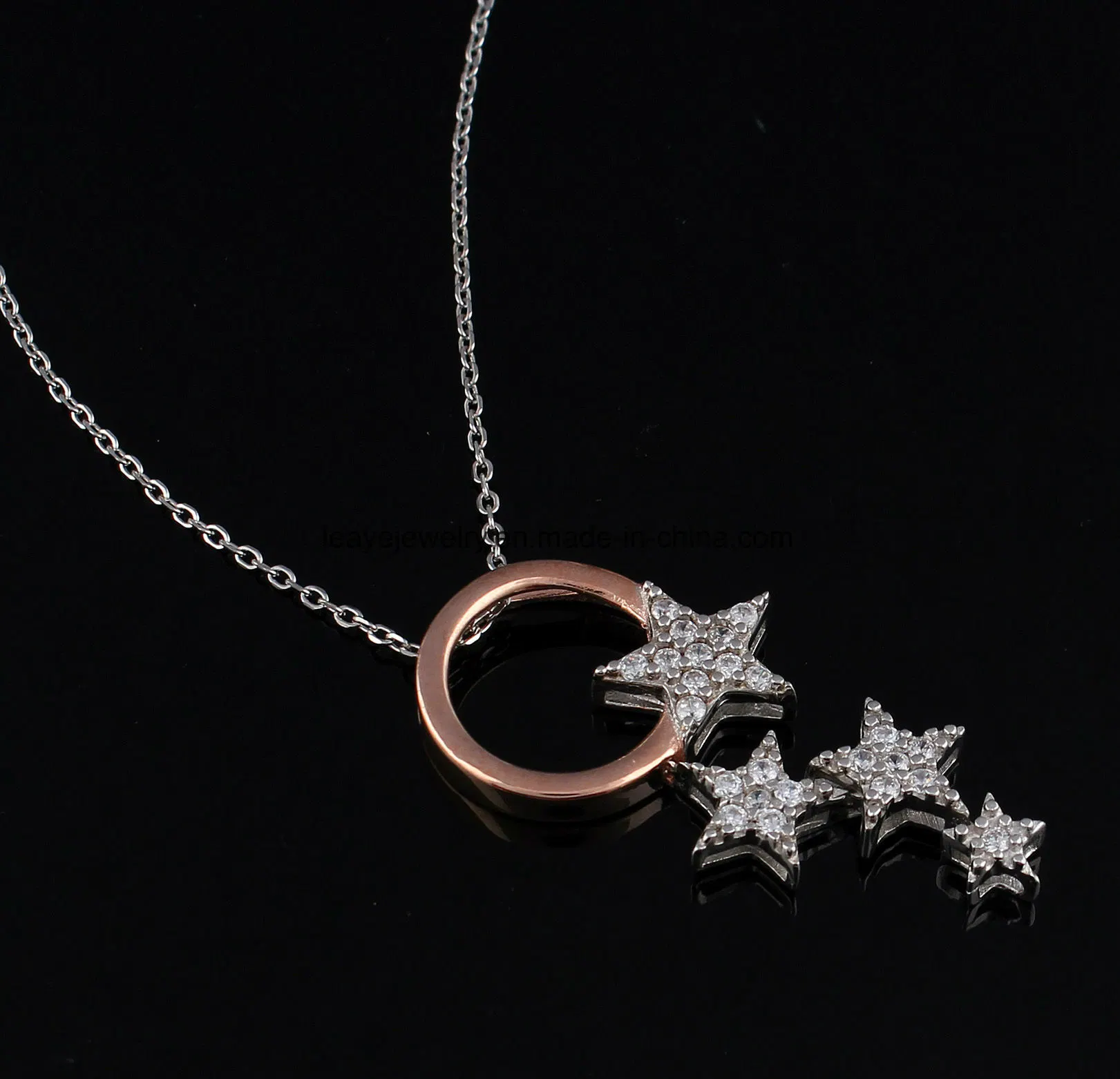 Necklace with Moon and Star Pendant Luxury Silver Jewelry Two-Color Plating Collection