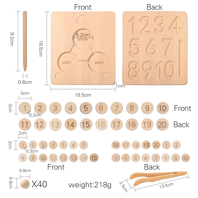 Beech Double Sided Wooden Toy Math Game Kids Montessori Number Tracing Board