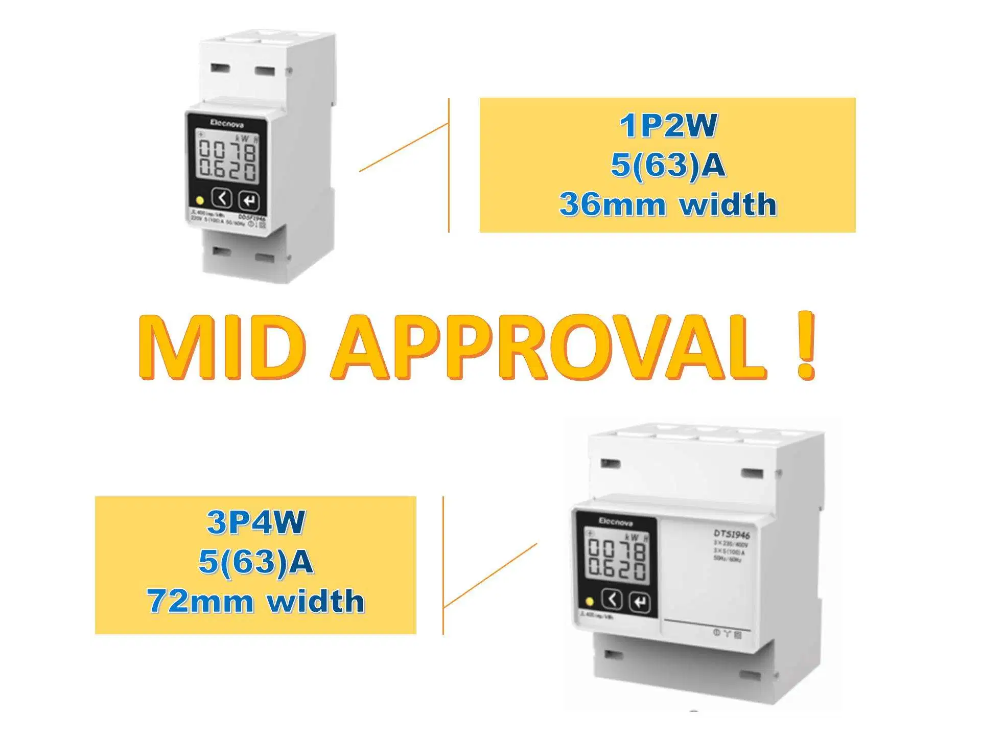 MID Certification DIN Rail Single Phase Electric Energy Meter Accuracy 0.5s 1p2w Multi Functional 63A Direct Input EV Home Charger Energy Meter