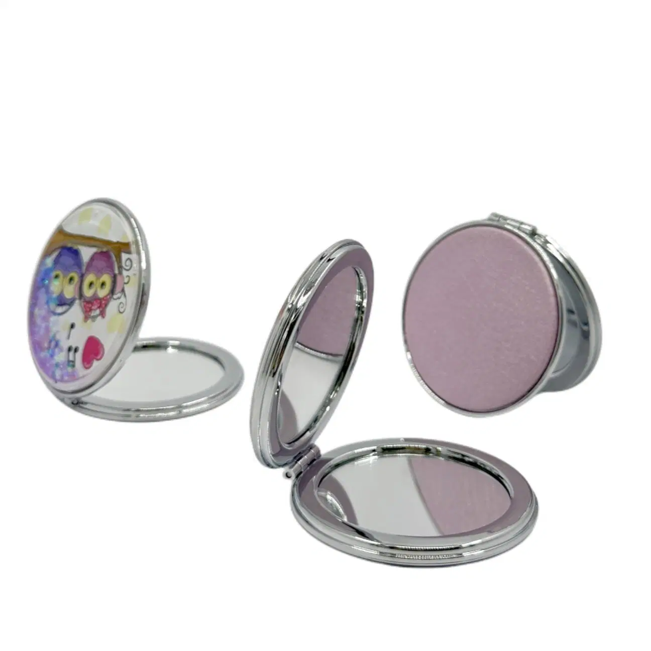 Customized Foldable Double Sides Plastic Compact Mirror with Glitter Design