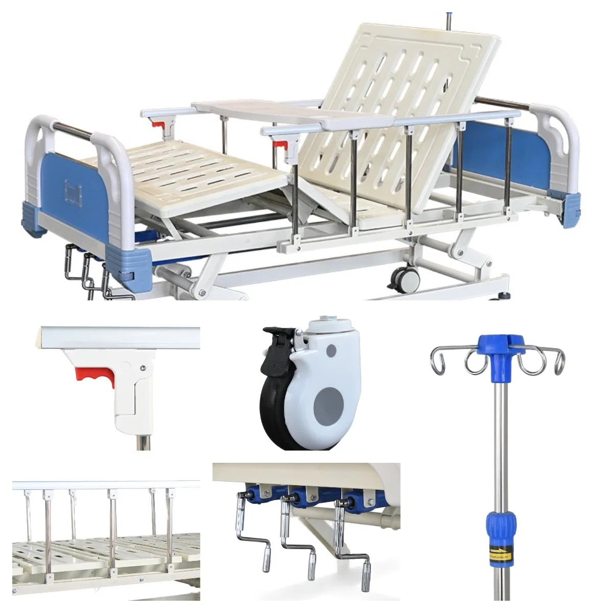 Manual Three Cranks Three Functions Adjustable Medical Hospital Bed on Casters for Patients as Hospital Equipment- E