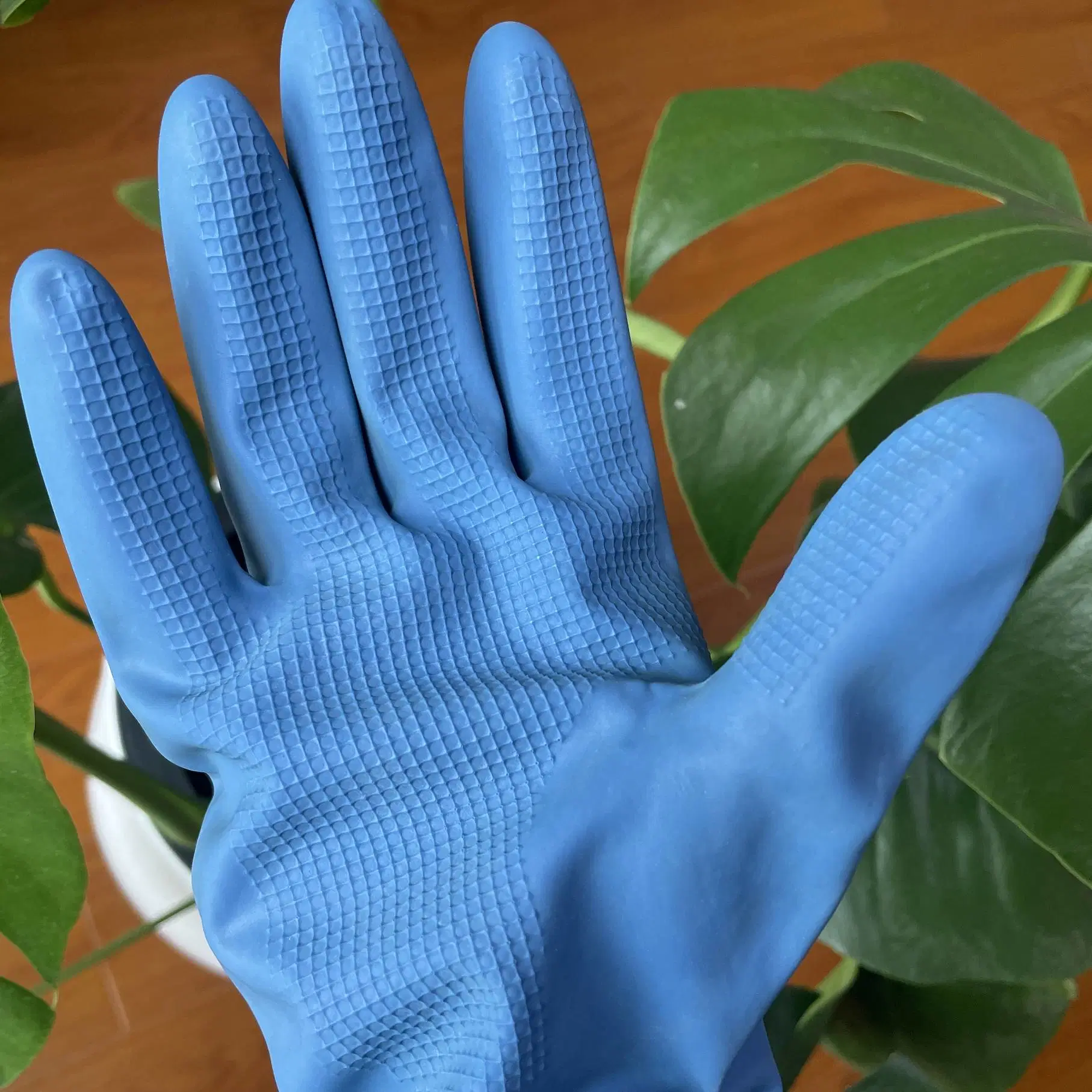Unlined Blue Natural Household Latex Rubber Dishwashing Cleaning Gloves