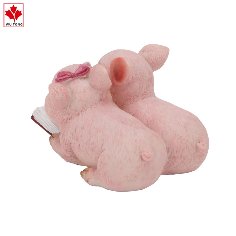 Funny Pink Crafts Resin Couple Pig Reading Figurines Home Decoration Gifts