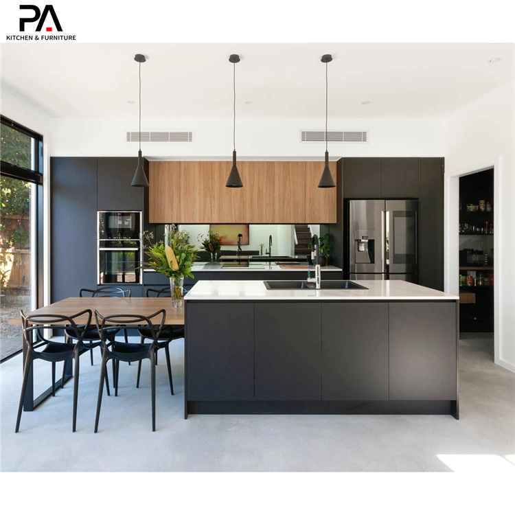 Professional Customized Luxury Modular Kitchen Furniture Black Melamine Modern Wooden Cabinets Kitchen