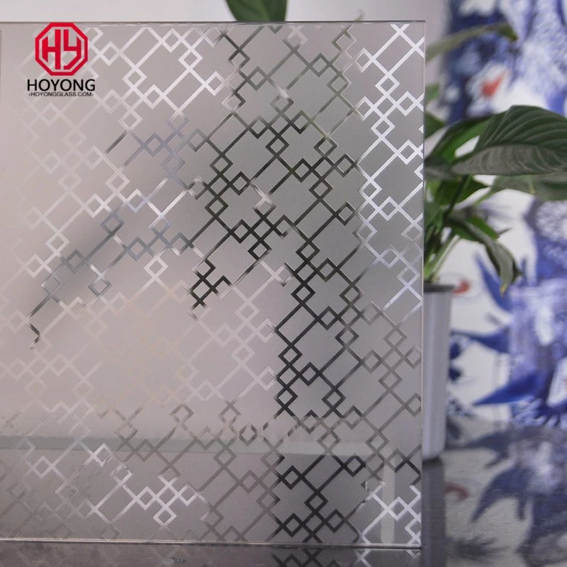 Vidrio inteligente flotante de decoración para el hogar con diseño de edificio laminado con patrón de flores de hielo coloreado, decorativo, arenado, templado y grabado con ácido para baños