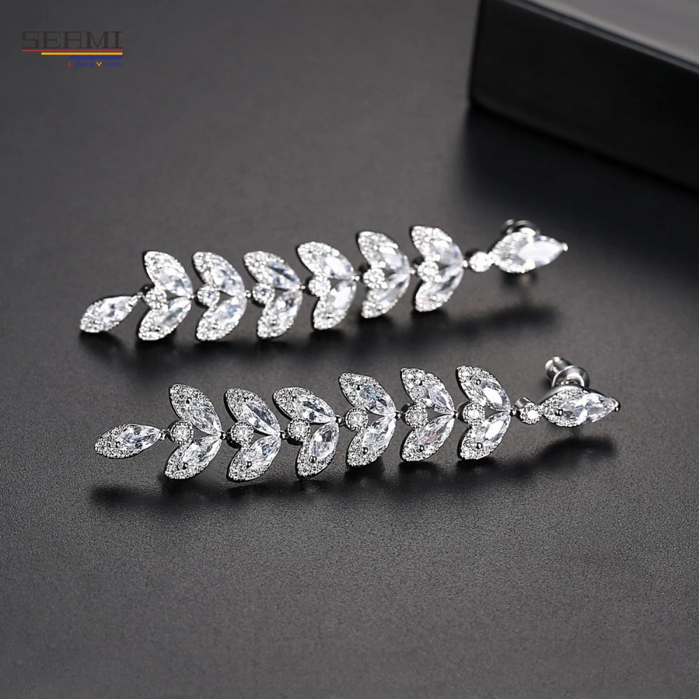 Factory Wholesale/Supplier AAA Zircon Long Leaf Brass Earrings