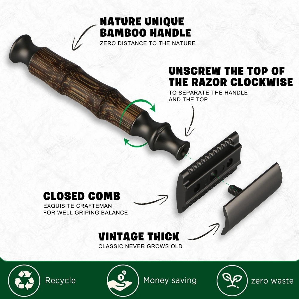 Eco Green Bamboo Double Edge Safety Razor Zero Waste Blade Durable Zinc Alloy Razor Blade
